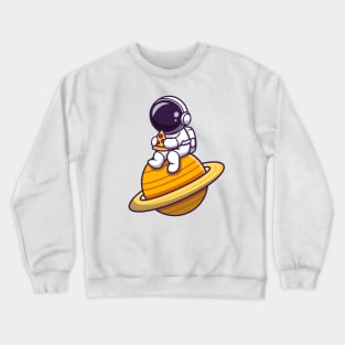 Cute Astronaut Eating Pizza On The Planet Crewneck Sweatshirt